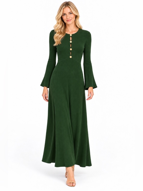 Reformation Dresses & Skirts - Reformation Hayden Knit Ribbed Maxi Dress Long Sleeve Fern Green Bodycon Size XS